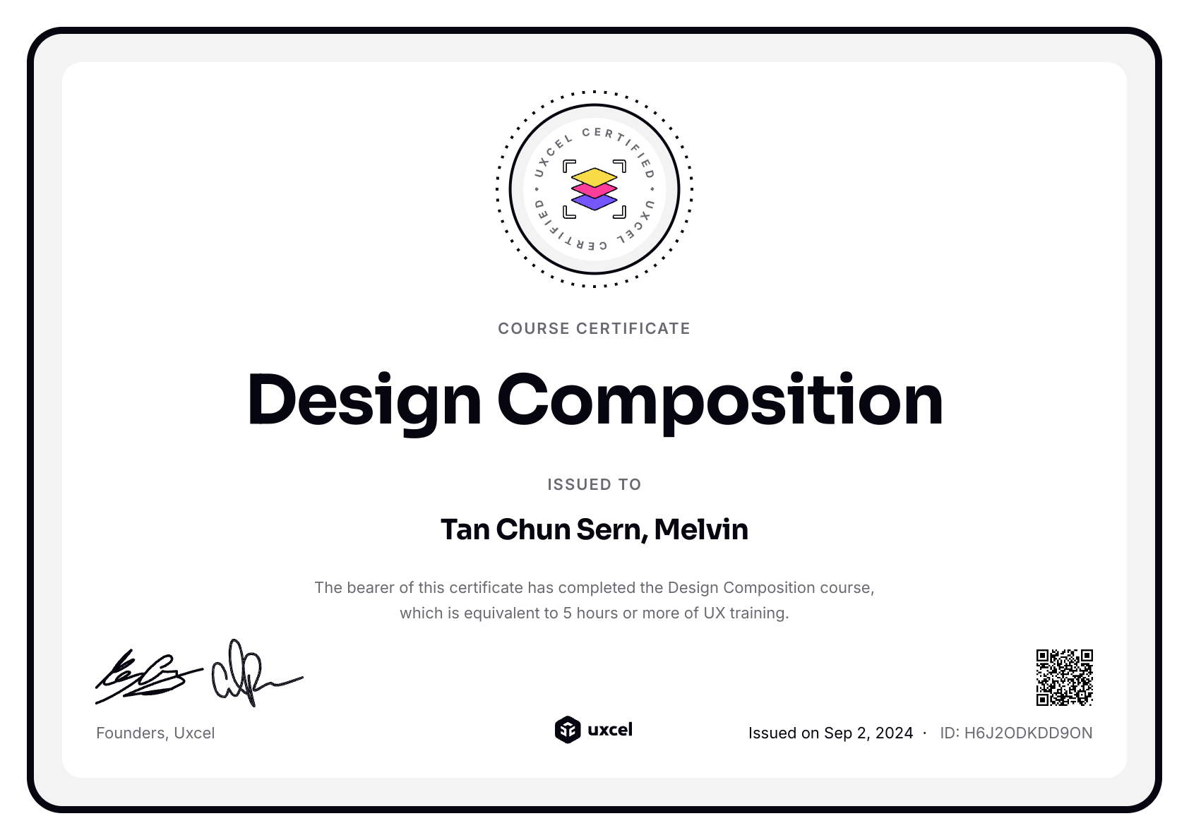 Tan Chun Sern, Melvin's certificate